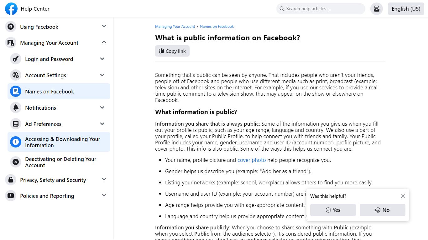 What is public information on Facebook? | Facebook Help Center