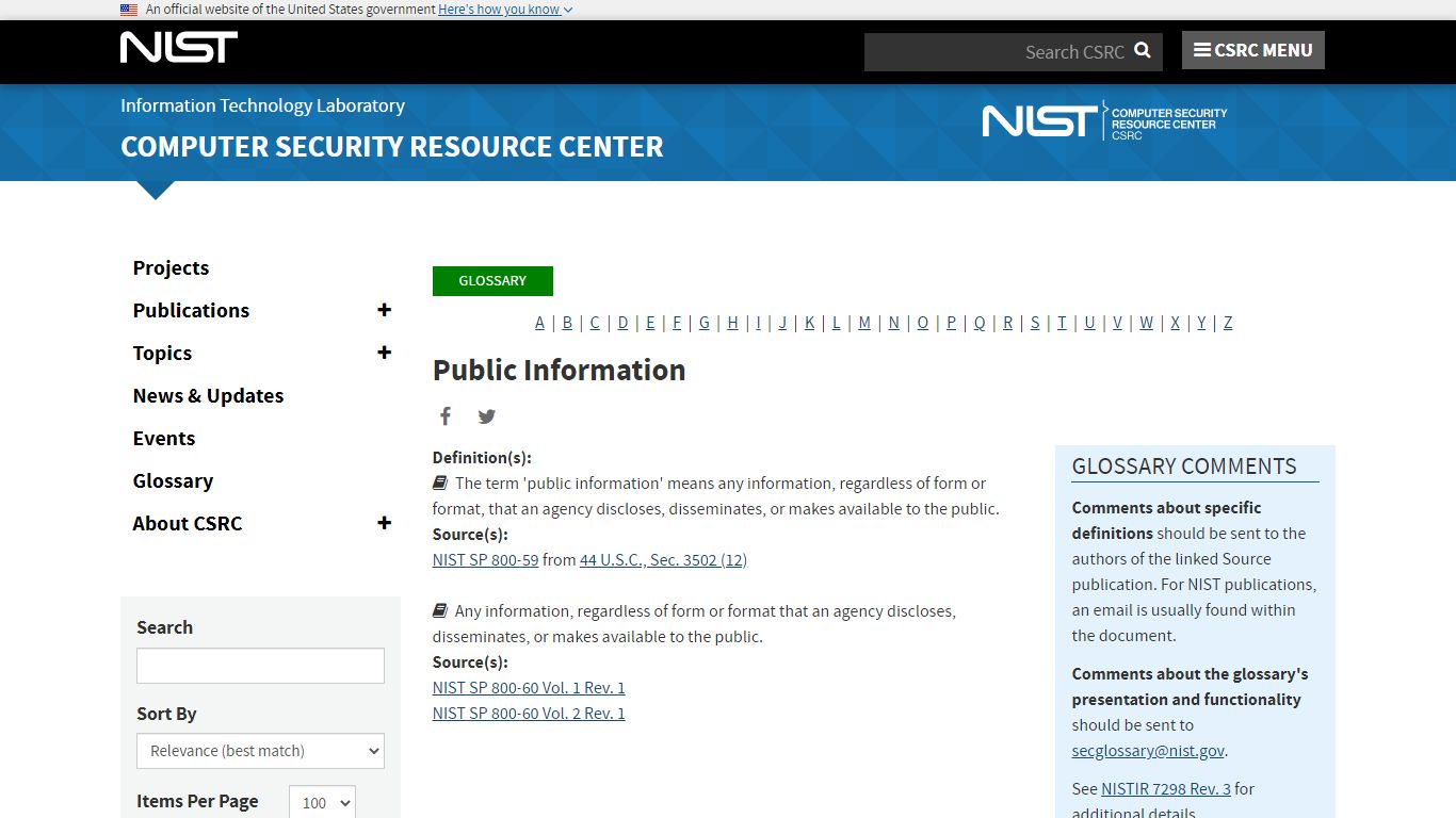 Public Information - Glossary | CSRC - NIST